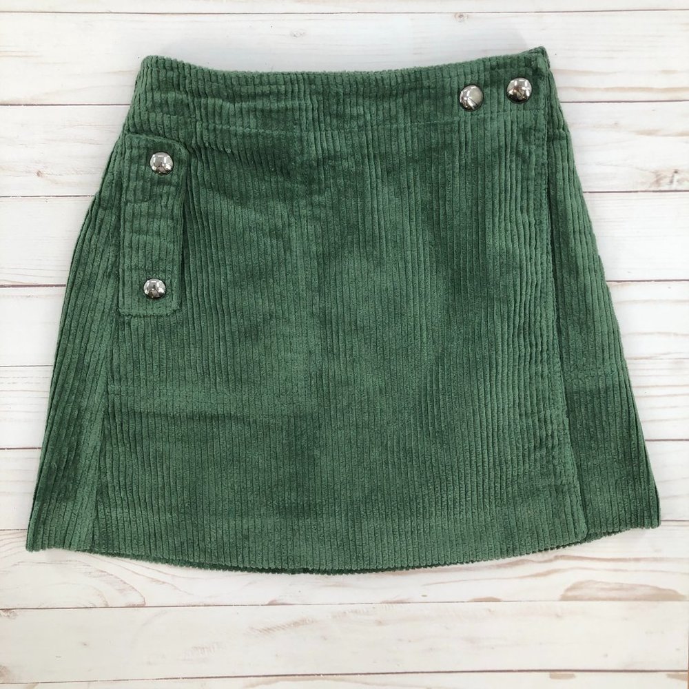 ZARA Kids Corduroy Snap-Button Skirt Sage Green 11-12Y